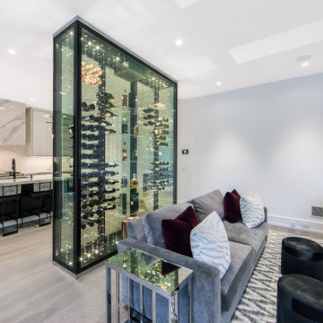 Glass encased Wine Cellar featuring CABLE WINE SYSTEMS®