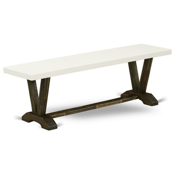 V-Style 15X60 In Dining Bench, Distressed Jacobean 418 Leg And Linen White Top