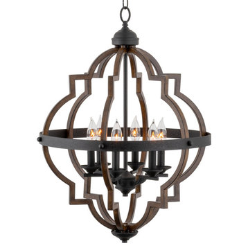 Kira Home Capistrano 28" Rustic Farmhouse Chandelier, Wood Style Metal Frame