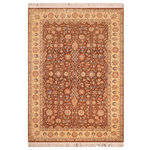 Bareens Designer Rugs - Tabriz Pak Persian Genia Brown/Beige Wool Rug - 6'2'' x 9'2'' - Designed with mesmerizing intricacy and gorgeous color palette, this hand-knotted masterpiece demonstrates the beauty and electrifying thrill of Pak Persian art. These meticulously hand-knotted Pak-Persian rug is made with pure wool and features breathtaking traditional, transitional, and tribal designs in bold luxurious color pallets. Known for their intricate designs these rugs are a reproduction of Persian rugs, made in Pakistan with unique Mughal designs. Made by master weavers using the same Persian texture, design and dying technique, we wanted to produce the most significant manifestation of Persian art, life, and culture. This rug is most famous for its exceptional quality, incredible designs, patterns, and vibrant rich color. Pak-Persian rugs made with Persian weave with high knot counts, which enables the high intricacy and detail found in the patterns are also referred to as "State of art", each color adds a rich beautiful detail in the artwork of this rug. The design, color, and beautiful chromatic composition with a vibrant sheen with intricate designs, exude beauty, elegance, and quality make this rug a masterpiece of its own.