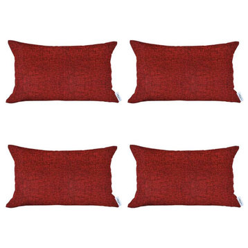 Set of 4 Red Jacquard Lumbar Pillow Covers