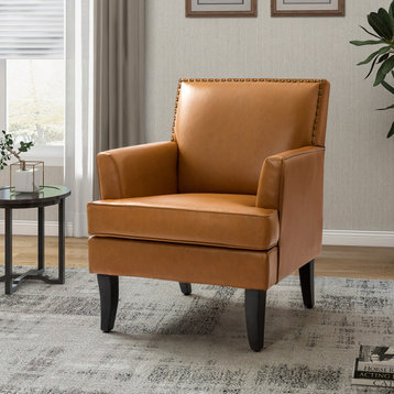 34" Living Room Accent Chair With Arms, Camel