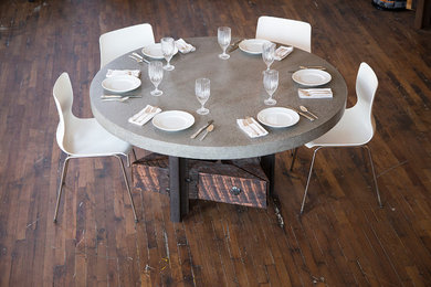 Concrete Top Reclaimed Steel and Timber Dining Table