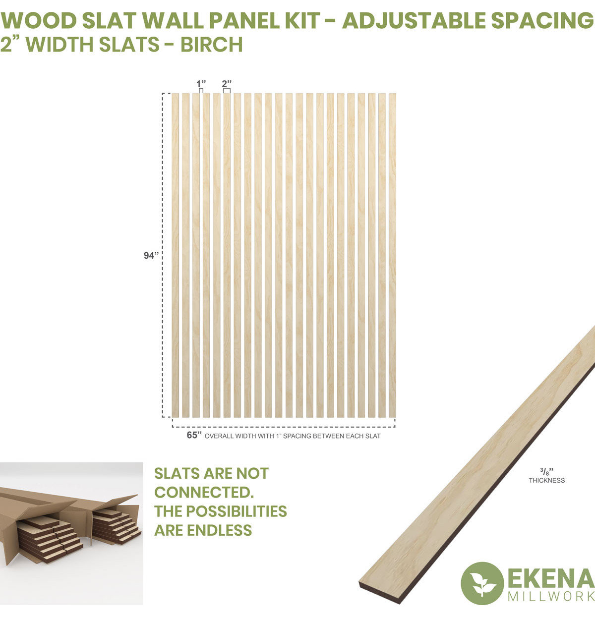 Adjustable Wood Slat Wall Panel Kit w/ 4