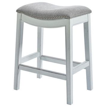 New Ridge Home Goods Zoey 30" Farmhouse Wood Bar Height Stool in White Wash