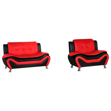 Camille Black and Red Living Room Collection, Chair and Loveseat