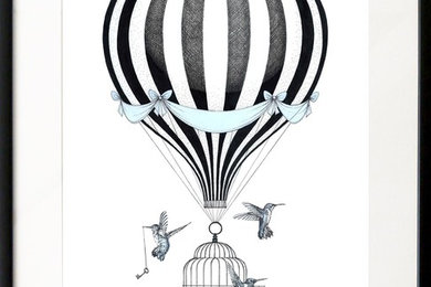 Hot Air Balloon and Birds Giclee Art Print