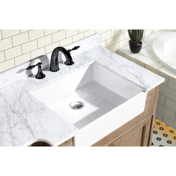 Kelly 72" Bathroom Vanity, Weathered Fir Finish, Italian Carrara Marble Top