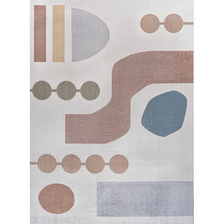 Riley Abstract Coastal Kids & Novelty Machine-Washable Area Rug Cream/Multi 8x10