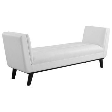 Lauren White Tufted Button Faux Leather Accent Bench