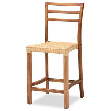 Griffith Counter Stool, Walnut Finished Wood/Natural Rattan
