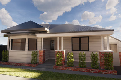 This is an example of a mid-sized transitional home design in Melbourne.