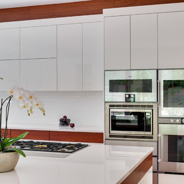 Chestnut Hill, MA - White High Gloss Kitchen w/Solid Mahogany