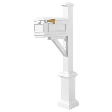 Westhaven System With Lewiston Mailbox, Square Base, Pyramid Finial, White