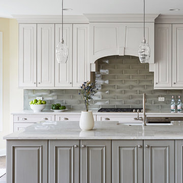 Paneled Range Hood with Clay Tile Backsplash