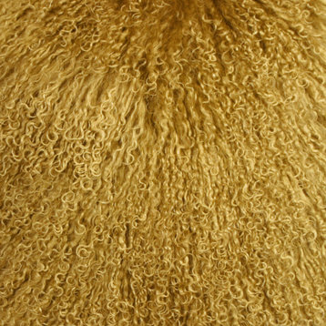 Genuine Mongolian Sheepskin Throw Pillow in Soft Gold (Cover Only)