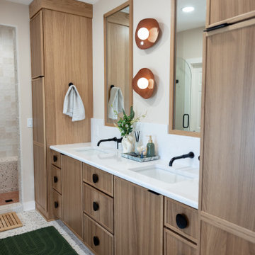 Primary & Guest Bathroom Remodel with Improved Layout and Heated Terrazzo Floors
