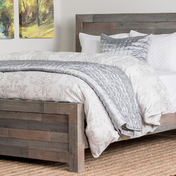 Norman Reclaimed Pine Queen Bed Distressed Charcoal