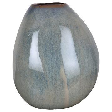 11.5x13.5" Ceramic Vase, Large Boulder, Neutral Modern Room Decor Blue Gray