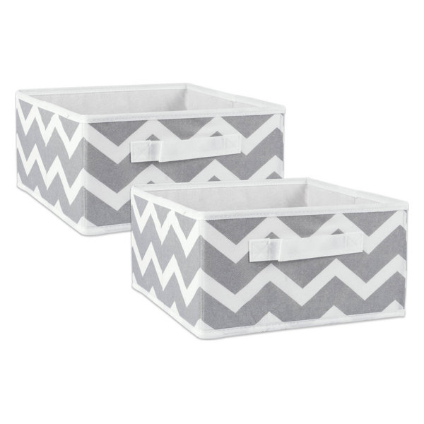 Nonwoven Polyester Bin Chevron Gray Square Medium 11"x11"x5.5, Set Of