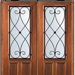 Prehung Transom Double Door 96 Wood Mahogany Charleston 2/3 Lite - Front Doors