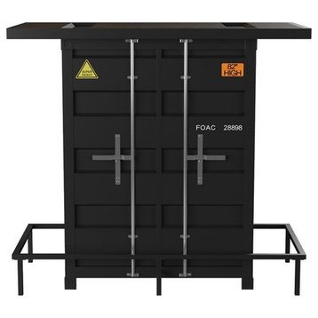 Bowery Hill Contemporary Metal Storage Bar Table in Black Finish