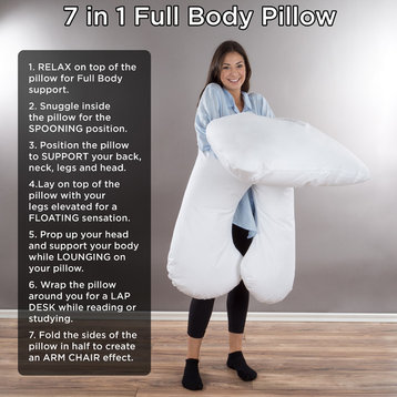 Jumbo Body Pillow with Removeable Cover, Comfortable U-Shape by Lavish Home
