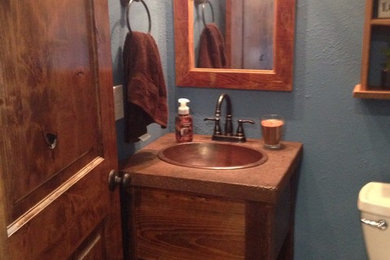 Rustic Vanity with Concrete Top, Mirror and Shelf