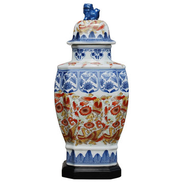 Floral Motif Oriental Porcelain Jar 14" With Base