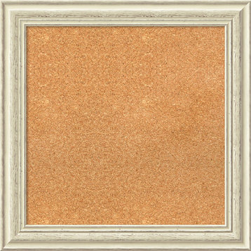 Framed Cork Board, Country White Wash Wood, 24x24