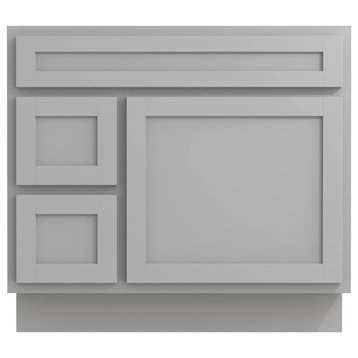 Vanity Art Vanity Base Cabinet, No Top, Drawers on Left, 36", Gray