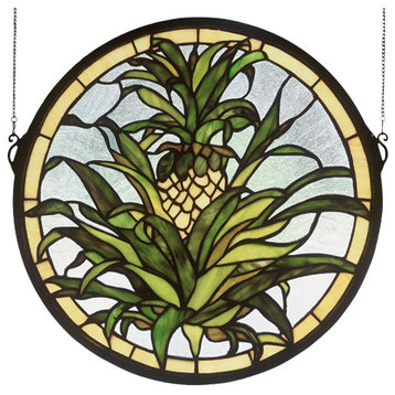16W X 16H Welcome Pineapple Stained Glass Window