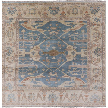 8' Square Oriental Hand Knotted Oushak Wool Rug, Q1044