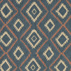 Blue, Salmon and Beige, Diamond Southwest Style Upholstery Fabric By The Yard
