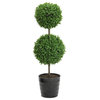 Tabletop Boxwood Double Ball Shaped Topiary Plant Plastic Pot, Green, 18"