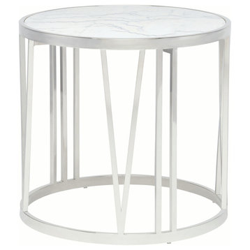 Roman White Marble Side Table, Polished Stainless Steel