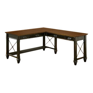 Hartford 2 Toned Rustic L Desk Traditional Desks And Hutches