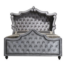 Hudson Gray Velvet Canopy Bed, Queen