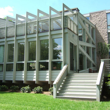 Greenwich modern home with Le Corbusier Villa Savoye inspired ramp