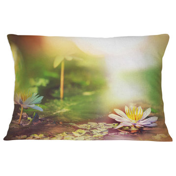 Lotus Flowers on Green Background Flower Throw Pillow, 12"x20"