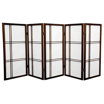 3' Tall Double Cross Shoji Screen, Walnut, 5 Panels