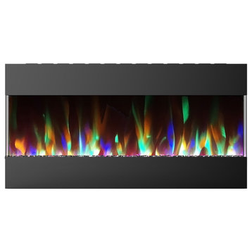 42" Recessed/Wall-Mounted Electric Fireplace With Crystals, Black