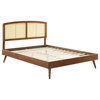 Cane Bed, Woven Rattan Bed, Art Moderne Curve Platform Bed, Walnut, Full