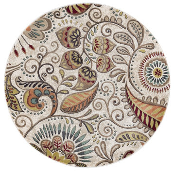 Giselle Transitional Floral Area Rug, Ivory, 5'3'' Round