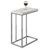 Accent Table C-Shaped End Side Snack Metal Laminate Glossy White Chrome