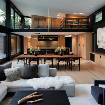 Modern Northwoods Residence Great Room & Balcony