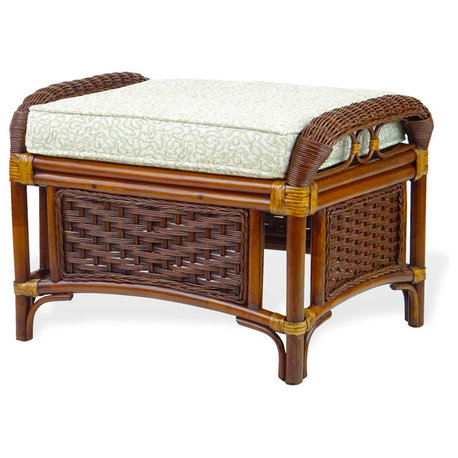 Alexa Ottoman With Cushion, Natural Wicker, Dark Walnut