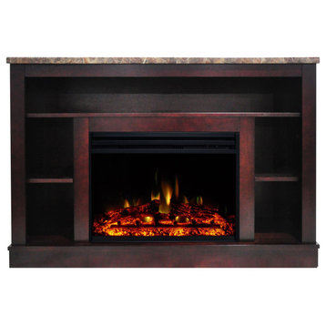 Seville Electric Fireplace Heater With 47" Mahogany TV Stand, Multicolor Flames
