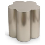 Meridian Furniture - Lucky Iron End / Side Table, Silver, End Table - Ideal for modern or eclectic interiors, the Lucky brushed silver iron end table effortlessly combines artistry and practicality, becoming a centerpiece in any room.With its clover-like silhouette, this table brings a playful yet sophisticated charm. The smooth surface provides both functionality and style, while the rounded shapes create a soft contrast to the industrial material.