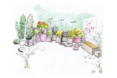 Conception d'un jardin en pots sur une terrasse